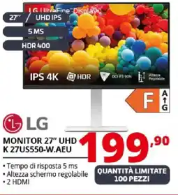 Comet LG MONITOR 27" UHD K 27US550-W.AEU offerta