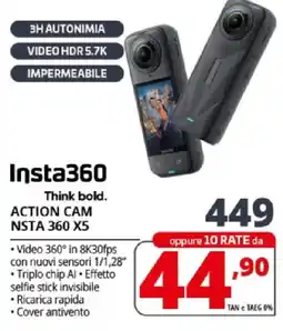 Comet Insta360 think bold action cam NSTA 360 X5 offerta