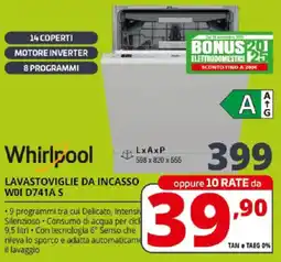 Comet Whirlpool LAVASTOVIGLIE DA INCASSO WOI D741A S offerta