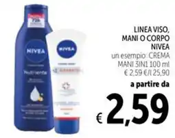 Spazio Conad Linea viso, mani o corpo NIVEA offerta