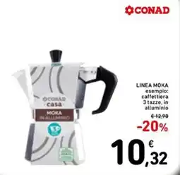 Spazio Conad Conad linea moka esempio: caffettiera 3 tazze, in alluminio offerta