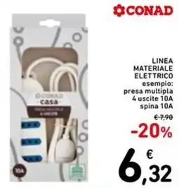 Spazio Conad Conad linea materiale elettrico esempio: presa multipla 4 uscite 10A spina 10A offerta