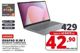 Comet Lenovo IDEAPAD SLIM 3 NOTEBOOK 15AMN8 NGIX offerta