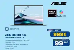 Euronics ASUS ZENBOOK 14 UM3406KA-PP147W offerta