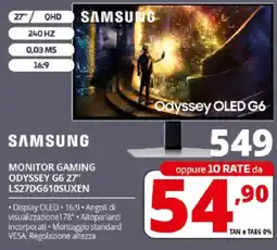 Comet SAMSUNG MONITOR GAMING ODYSSEY G6 27" LS27DG610SUXEN offerta