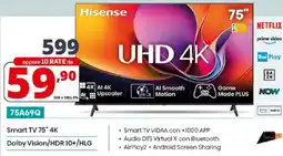 Comet Hisense 75A69Q Smart TV 75" 4K offerta