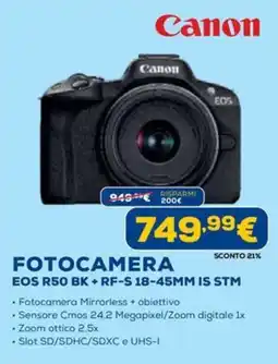 Euronics Canon FOTOCAMERA EOS R50 BK + RF-S 18-45MM IS STM offerta