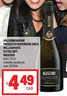 Metro Valdobbiadene prosecco superiore docg millesimato extra dry MASCHIO offerta