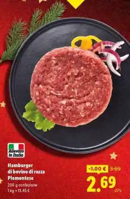 Lidl Hamburger di bovino di razza Piemontese offerta