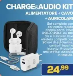 Euronics Cellularline charge&audio kit alimentatore + cavo + auricolari offerta