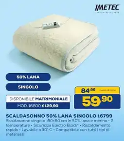 Euronics IMETEC SCALDASONNO 50% LANA SINGOLO 16799 offerta