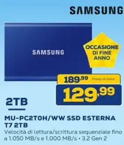 Euronics SAMSUNG MU-PC2TOH/WW SSD ESTERNA T7 2TB offerta