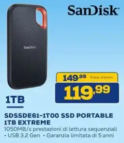 Euronics SanDisk SDSSDE61-1T00 SSD PORTABLE 1TB EXTREME offerta