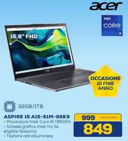 Euronics acer ASPIRE 15 A15-51M-96K9 offerta