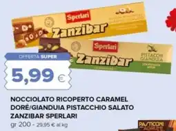 Oasi Nocciolato ricoperto caramel doré/gianduia pistacchio salato ZANZIBAR SPERLARI offerta
