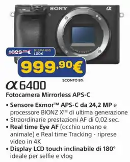 Euronics SONY 6400 Fotocamera Mirrorless APS-C offerta
