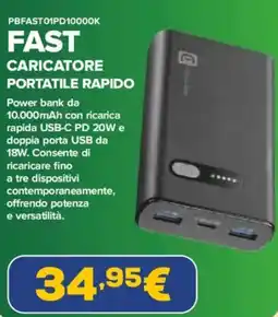 Euronics Cellularline pbfast01pd10000k fast caricatore portatile rapido offerta