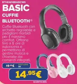 Euronics Music sound btheadbbasicms basic cuffie bluetooth offerta