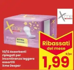 Eurospar 10/12 Assorbenti ripiegati per incontinenza leggera Xme Despar offerta
