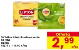 Interspar Té Yellow label classico o verde Lipton offerta