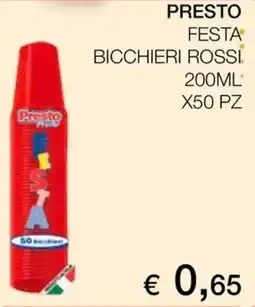 Coop Presto festa bicchieri rossi offerta