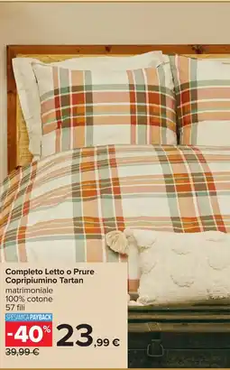 Carrefour Completo Letto o Prure Copripiumino Tartan matrimoniale 100% cotone 57 fili offerta