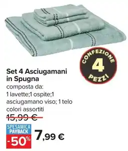 Carrefour Set 4 Asciugamani in Spugna offerta