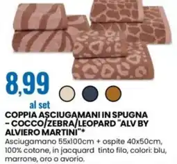 Eurospin Coppia asciugamani in spugna - cocco/zebra/leopard "alv by alviero martini" offerta