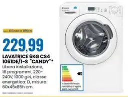 Eurospin LAVATRICE 6KG CS4 1061DE/1-S "CANDY" offerta