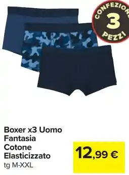 Carrefour Boxer x3 Uomo Fantasia Cotone Elasticizzato offerta
