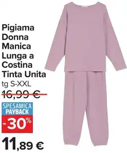 Carrefour Pigiama Donna Manica Lunga a Costina Tinta Unita offerta