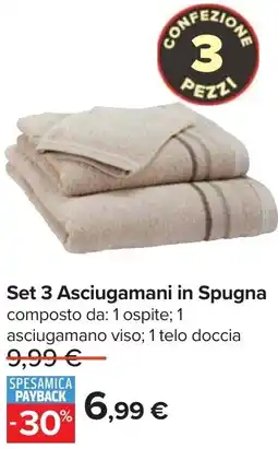 Carrefour Set 3 Asciugamani in Spugna offerta