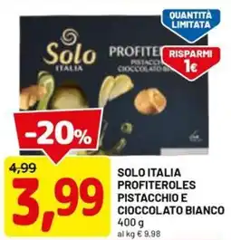 DPiù Solo italia profiteroles pistacchio e cioccolato bianco offerta