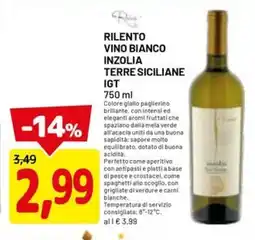 DPiù Rilento vino bianco inzolia terre siciliane IGT offerta