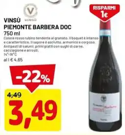 DPiù Vinsu piemonte barbera DOC offerta