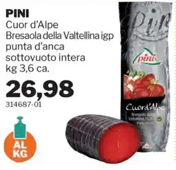 GrosMarket PINI Cuor d'Alpe Bresaola della Valtellina igp punta d'anca sottovuoto intera offerta