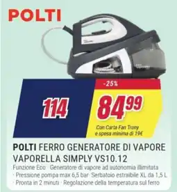 Trony POLTI FERRO GENERATORE DI VAPORE VAPORELLA SIMPLY VS10.12 offerta