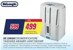 Trony DE LONGHI DEUMIDIFICATORE TASCIUGO ARIADRY LIGHT DD230P offerta