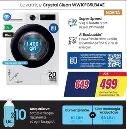 Trony SAMSUNG Lavatrice Crystal Clean WW10FG5U34AE offerta