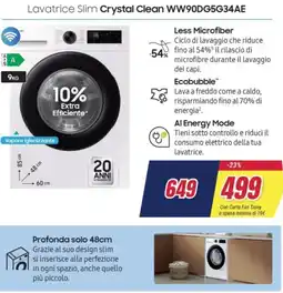 Trony SAMSUNG Lavatrice Slim Crystal Clean WW90DG5G34AE offerta