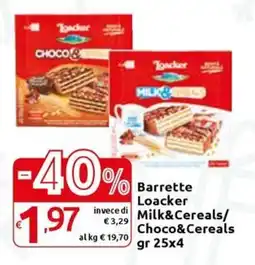 Carrefour Express Barrette Loacker Milk&Cereals/ Choco&Cereals offerta