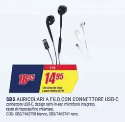 Trony Sbs auricolari a filo con connettore usb-c offerta