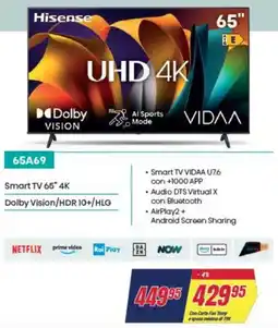 Trony Hisense 65A69 Smart TV 65" 4K offerta