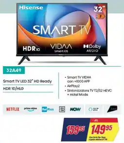 Trony Hisense 32A49 Smart TV LED 32" HD Ready offerta