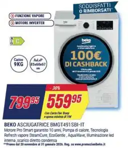Trony BEKO ASCIUGATRICE BMGT491SBI-IT offerta