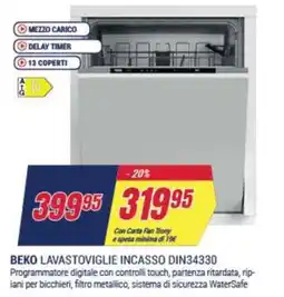 Trony BEKO LAVASTOVIGLIE INCASSO DIN34330 offerta