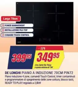 Trony DE LONGHI PIANO A INDUZIONE 70CM PIN72 offerta
