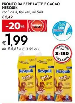 Bennet Pronto da bere latte e cacao NESQUIK offerta