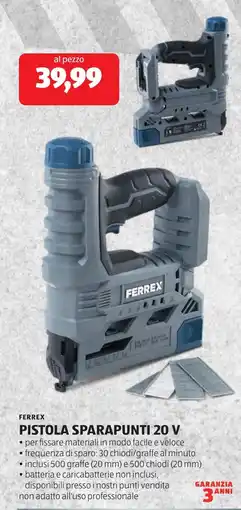 ALDI Ferrex pistola sparapunti 20 v offerta