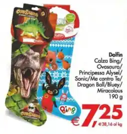 Deco Supermercati Dolfin Calza Bing/ Ovosauro/ Principessa Alysel/ Sonic/Me contro Te/ Dragon Ball/Bluey/ Miracolous offerta